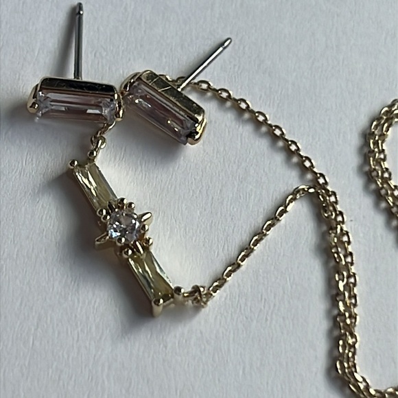 18k Gold Plated CZ Necklace 15” + 2” Extender & Stella&Dot Baguette Earrings - Picture 1 of 14